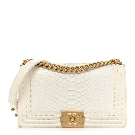 chanel snakeskin medium boy flap white|boys chanel flap bag.